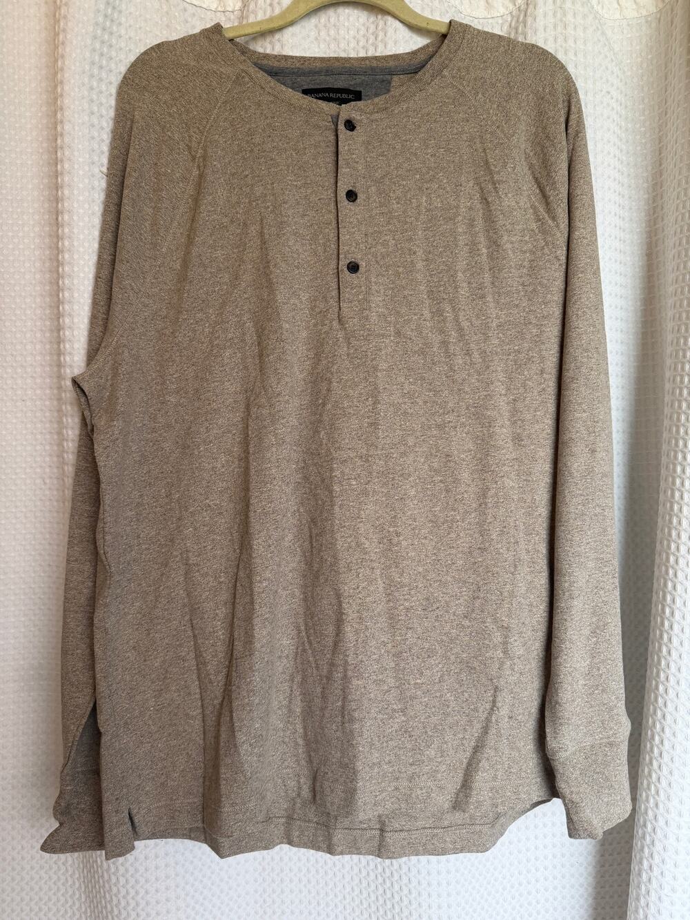 Banana Republic Men’s XL Henley Shirt Brown Heather Long Sleeve Stretch